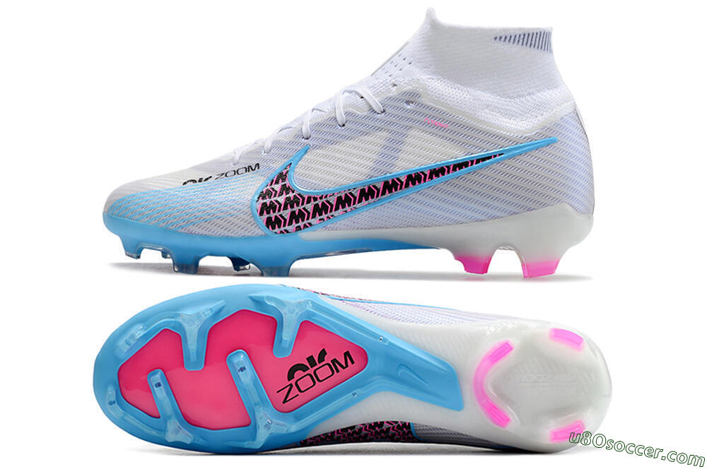 Nike Air Zoom Mercurial Superfly 9 Elite FG Firm Ground Soccer Cleats - White/Blue/Pink 0