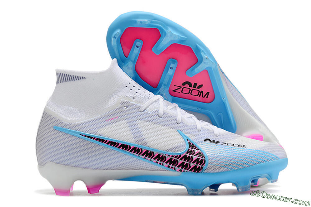 Nike Air Zoom Mercurial Superfly 9 Elite FG Firm Ground Soccer Cleats - White/Blue/Pink 1