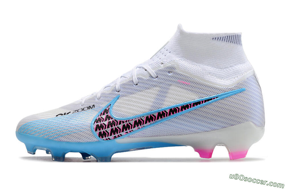 Nike Air Zoom Mercurial Superfly 9 Elite FG Firm Ground Soccer Cleats - White/Blue/Pink 2