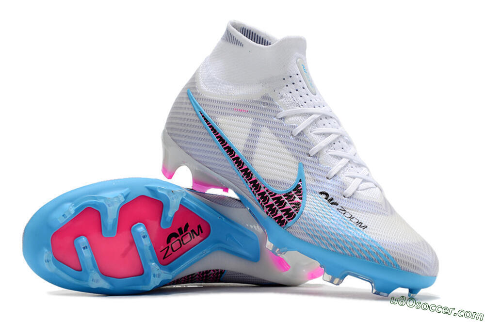 Nike Air Zoom Mercurial Superfly 9 Elite FG Firm Ground Soccer Cleats - White/Blue/Pink 3