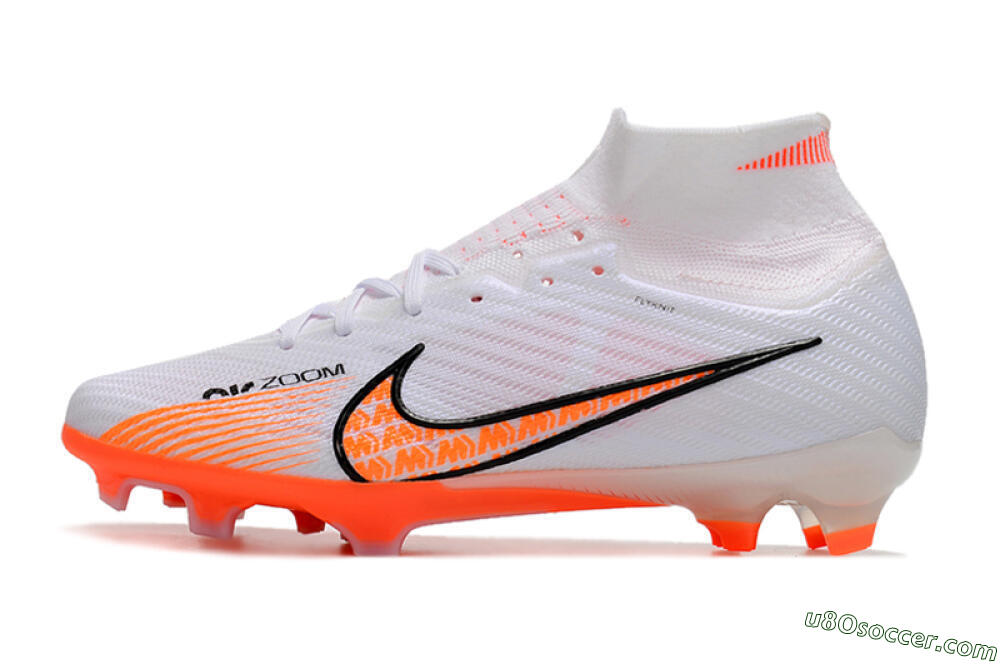 Nike Air Zoom Mercurial Superfly 9 Elite FG Firm Ground Soccer Cleats - White/Orange/Black 2