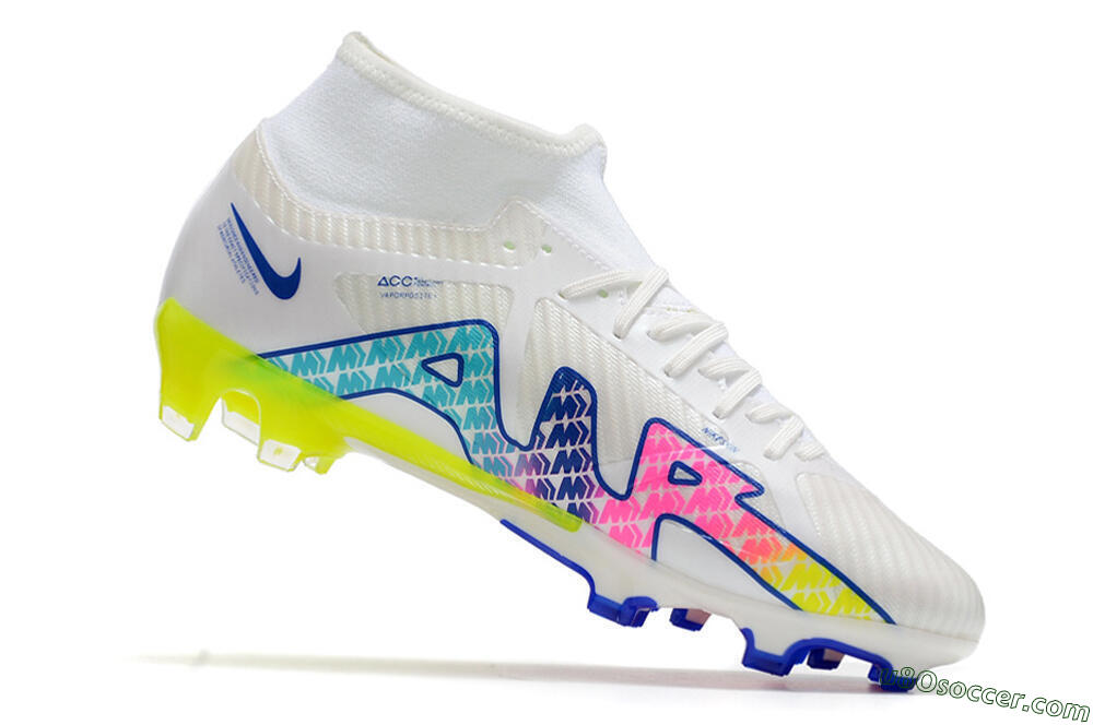 Nike Air Zoom Mercurial Superfly 9 Elite FG Firm Ground Soccer Cleats - White/Pink/Blue 4