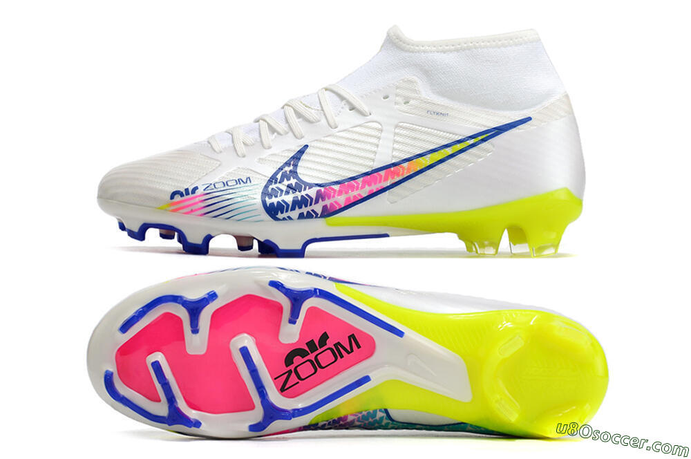 Nike Air Zoom Mercurial Superfly 9 Elite FG Firm Ground Soccer Cleats - White/Blue/Pink/Green 0