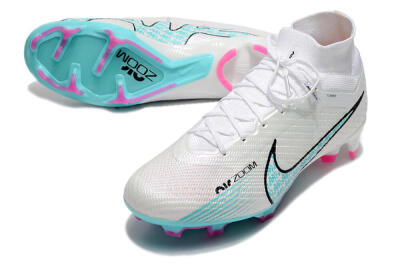 Nike Air Zoom Mercurial Superfly 9 Elite FG Firm Ground Soccer Cleats - White/Blue/Black