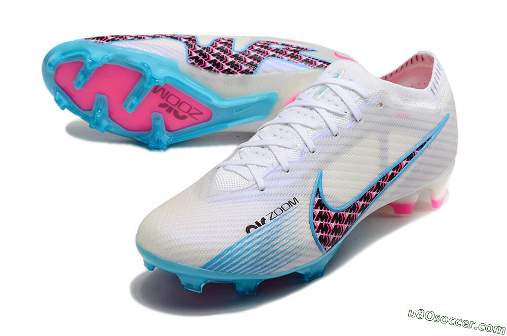 Nike Air Zoom Mercurial Vapor 15 Elite FG Firm Ground Soccer Cleats - White/Blue/Pink 3