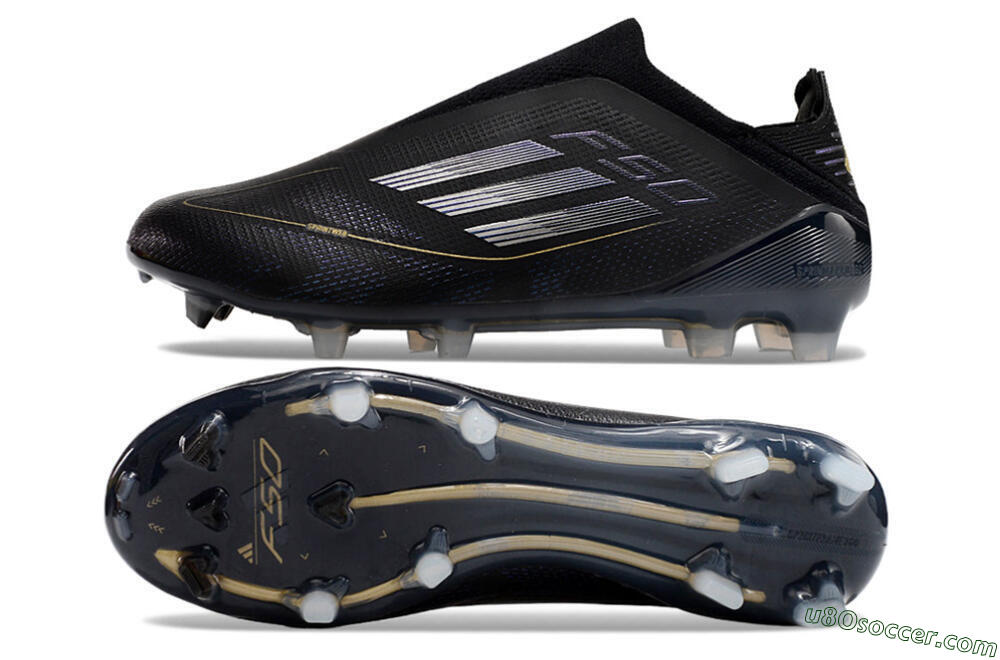 Adidas F50+ Adizero FG Firm Ground Soccer Cleats - Black/Purple/Gold 0