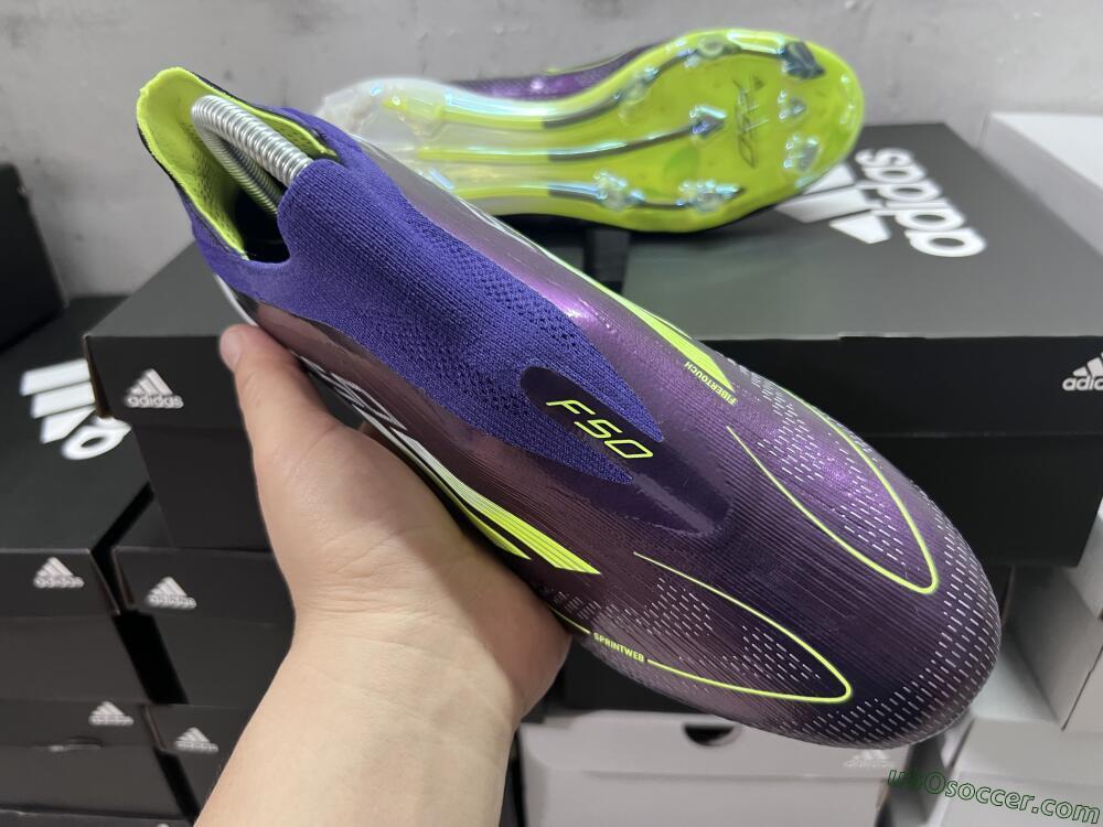 Adidas F50+ Adizero FG Firm Ground Soccer Cleats - Purple/Yellow/Blue