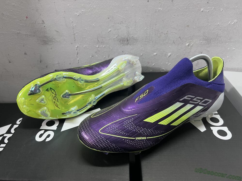 Adidas F50+ Adizero FG Firm Ground Soccer Cleats - Purple/Yellow/Blue