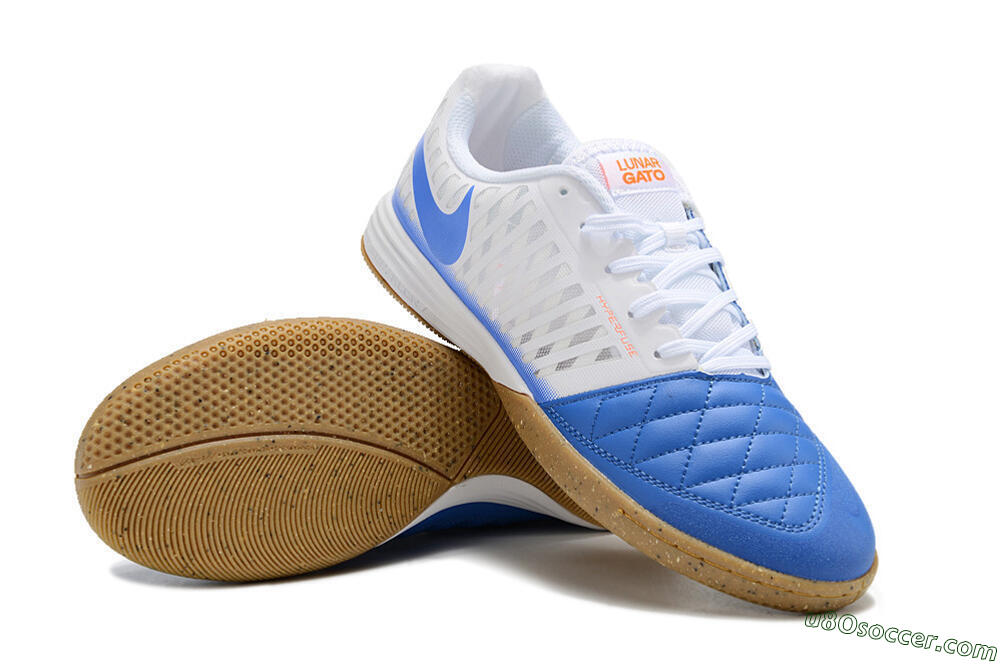 Nike Lunar Gato 2 IC Indoor & Futsal Soccer Shoes - White/Blue 3