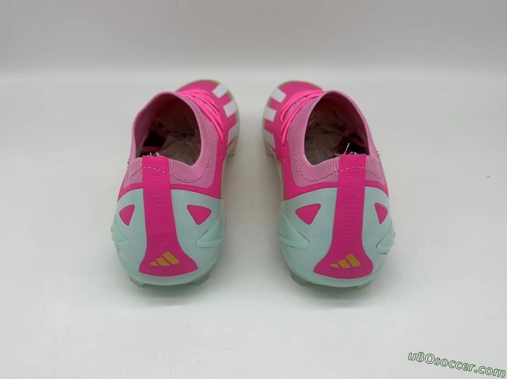 Adidas X Crazyfast+ Laceless FG Firm Ground Soccer Cleats - Pink/White/Gold/Jade