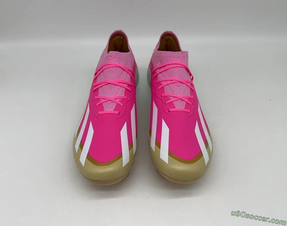 Adidas X Crazyfast+ Laceless FG Firm Ground Soccer Cleats - Pink/White/Gold/Jade