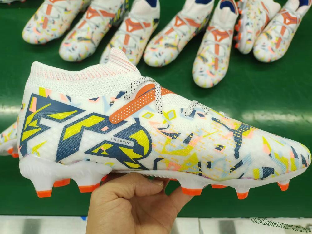 Puma Future FG Firm Ground Soccer Cleats - White/Red/Yellow/Blue/Pink