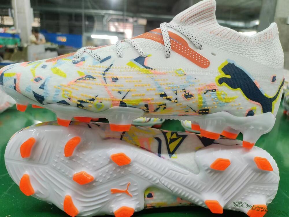 Puma Future FG Firm Ground Soccer Cleats - White/Red/Yellow/Blue/Pink