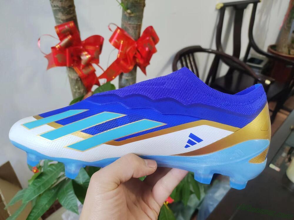 Adidas X Crazyfast.1 Laceless FG Firm Ground Soccer Cleats - Blue/White/Gold