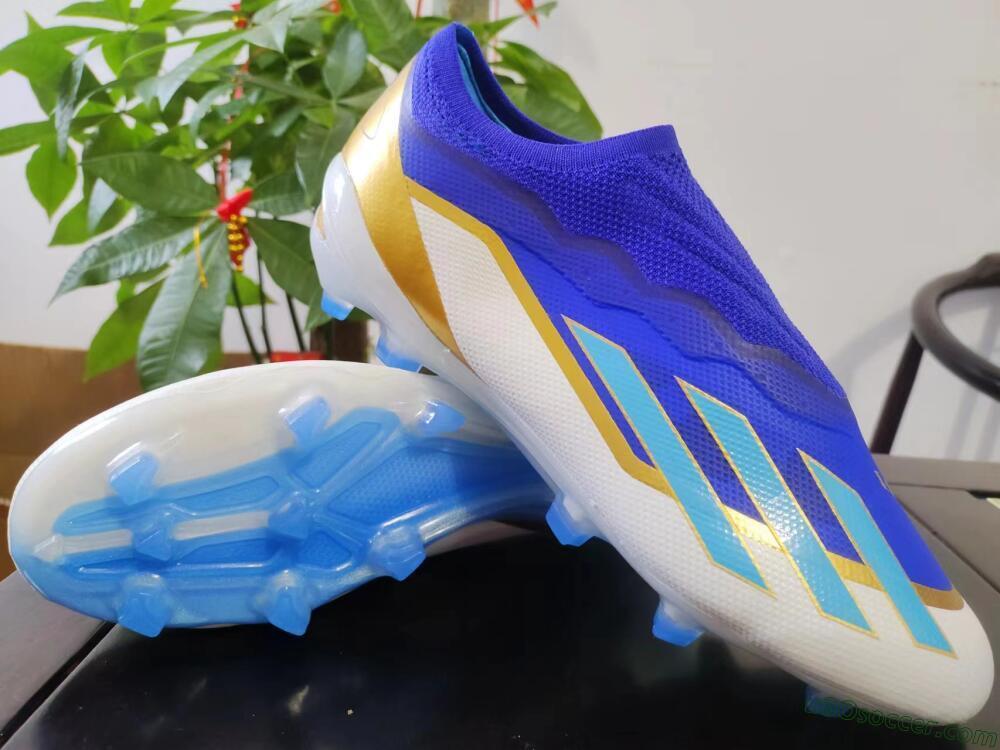 Adidas X Crazyfast.1 Laceless FG Firm Ground Soccer Cleats - Blue/White/Gold