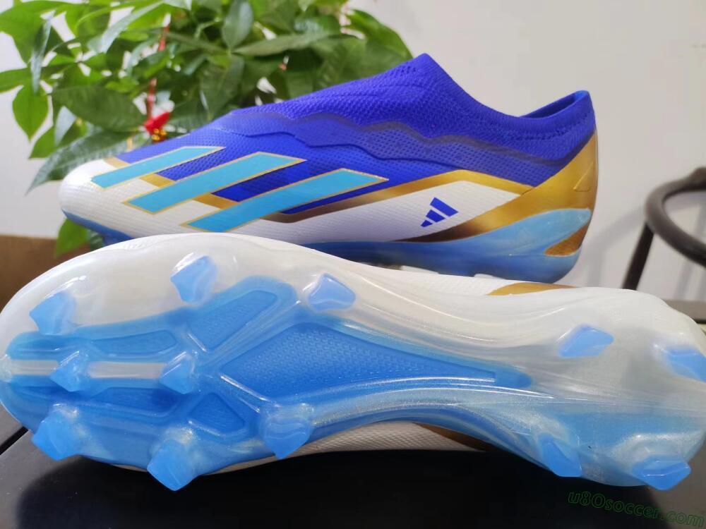 Adidas X Crazyfast.1 Laceless FG Firm Ground Soccer Cleats - Blue/White/Gold