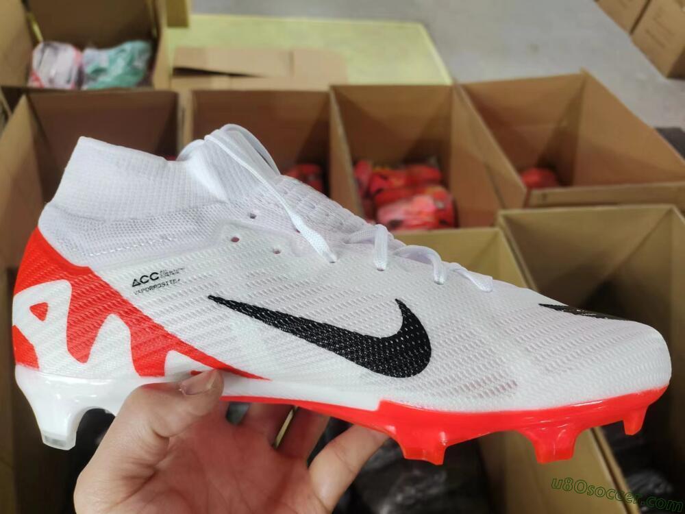 Nike Air Zoom Mercurial Superfly 9 Elite FG Firm Ground Soccer Cleats - White/Black/Red