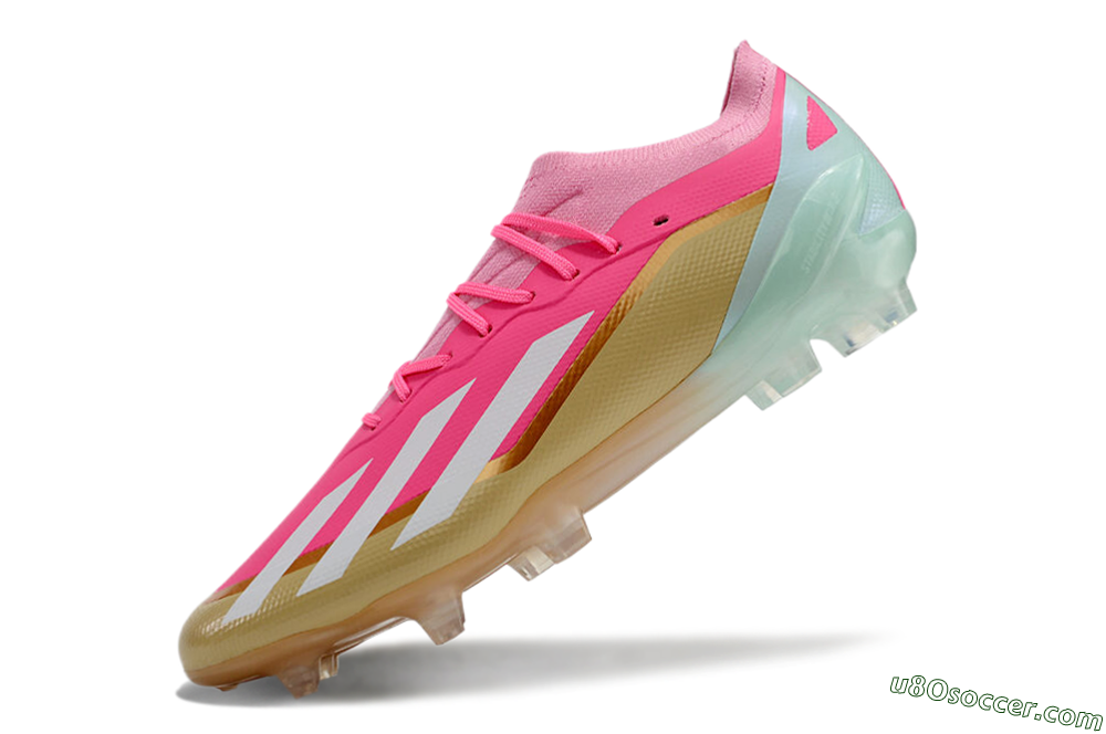 Adidas X 23 Crazyfast.1 FG Firm Ground Soccer Cleats - Pink/White/Gold/Jade 5