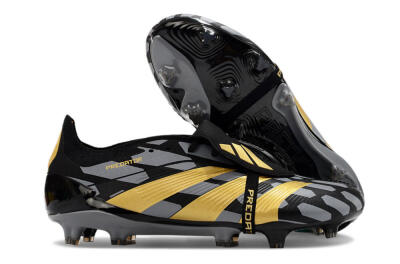Adidas Predator Elite Foldover Tongue FG Firm Ground Soccer Cleats - Black/Grey/Gold