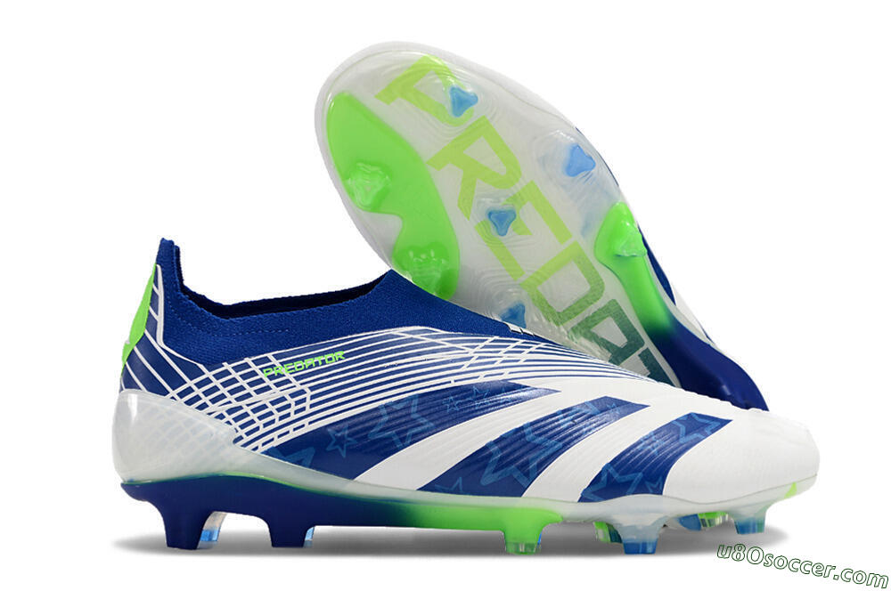 Adidas Predator+ 24 Elite Laceless FG Firm Ground Soccer Cleats - White/Blue/Yellow 1