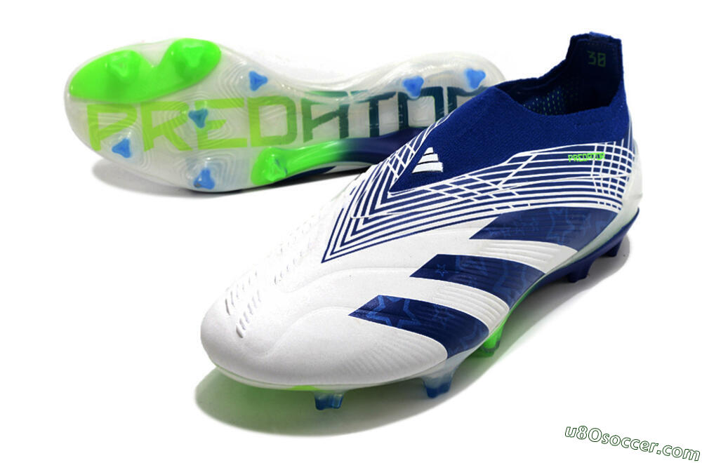 Adidas Predator+ 24 Elite Laceless FG Firm Ground Soccer Cleats - White/Blue/Yellow 3