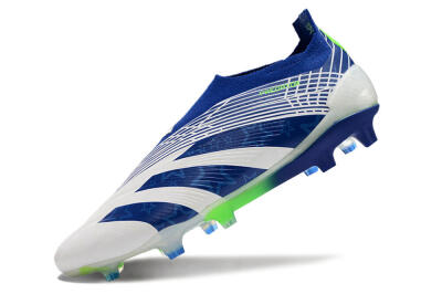Adidas Predator+ 24 Elite Laceless FG Firm Ground Soccer Cleats - White/Blue/Yellow
