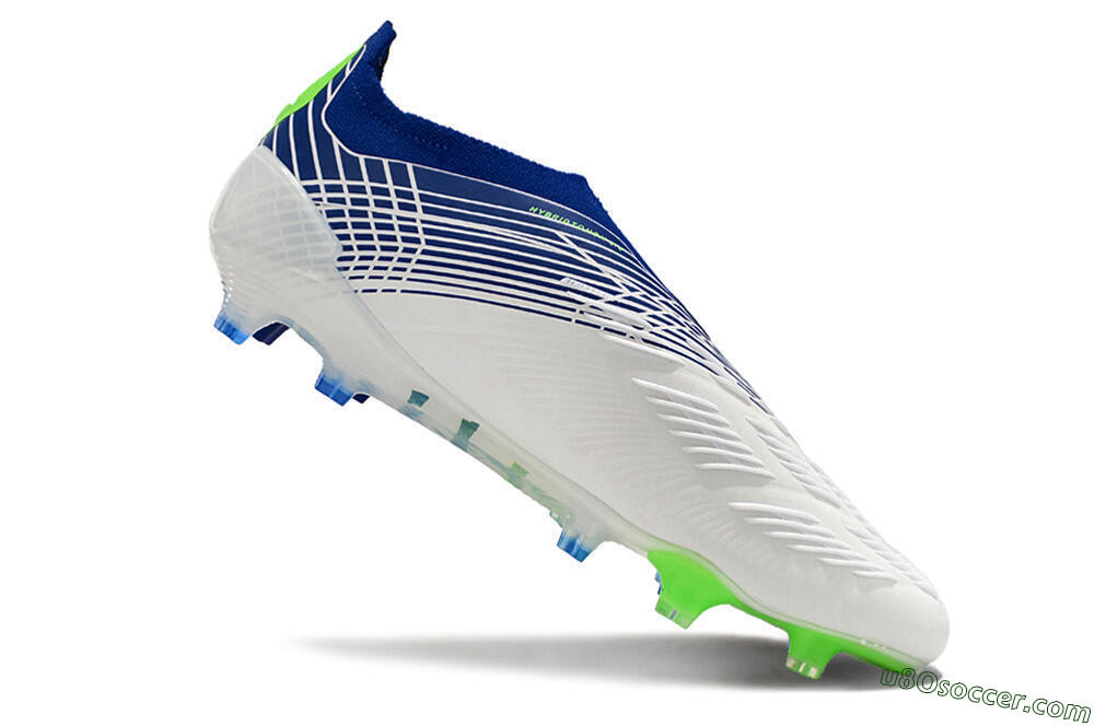 Adidas Predator+ 24 Elite Laceless FG Firm Ground Soccer Cleats - White/Blue/Yellow 4