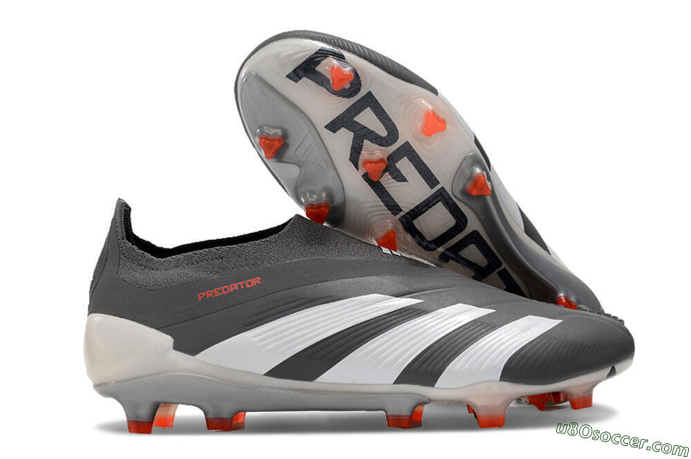 Adidas Predator+ 24 Elite Laceless FG Firm Ground Soccer Cleats - Grey/White/Orange 1