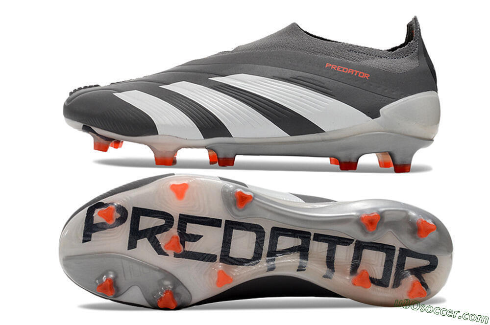 Adidas Predator+ 24 Elite Laceless FG Firm Ground Soccer Cleats - Grey/White/Orange 0