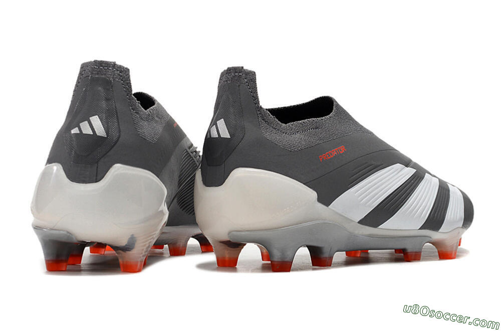 Adidas Predator+ 24 Elite Laceless FG Firm Ground Soccer Cleats - Grey/White/Orange 6