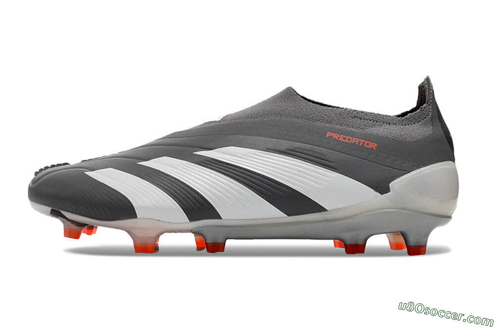 Adidas Predator+ 24 Elite Laceless FG Firm Ground Soccer Cleats - Grey/White/Orange 2