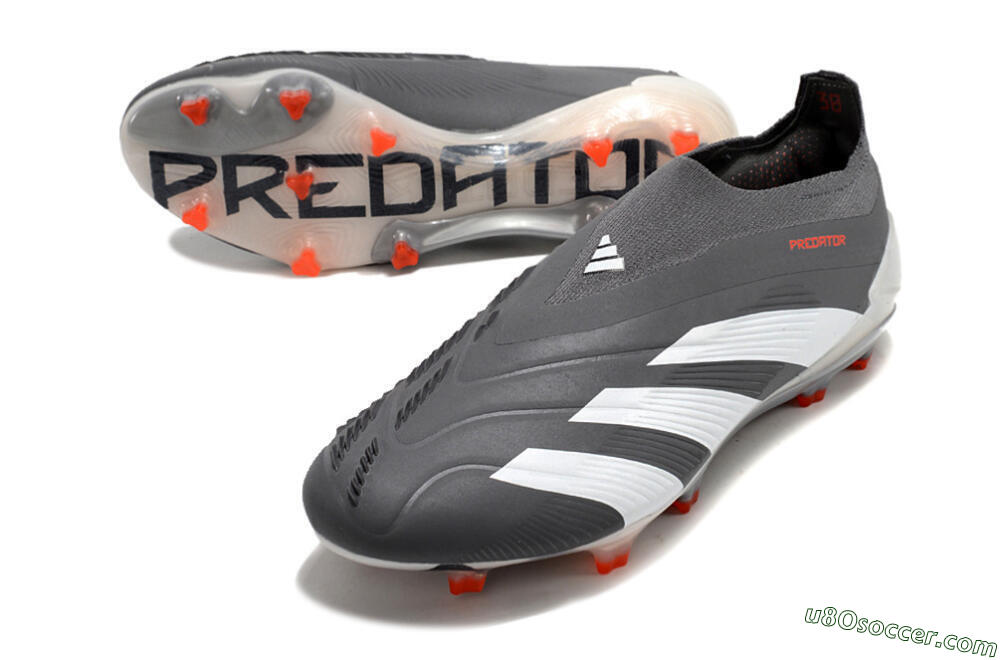 Adidas Predator+ 24 Elite Laceless FG Firm Ground Soccer Cleats - Grey/White/Orange 3