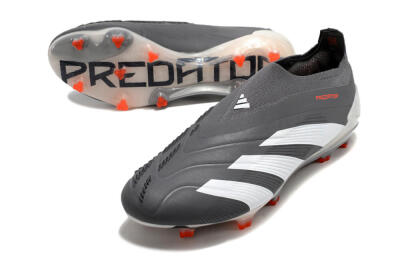 Adidas Predator+ 24 Elite Laceless FG Firm Ground Soccer Cleats - Grey/White/Orange
