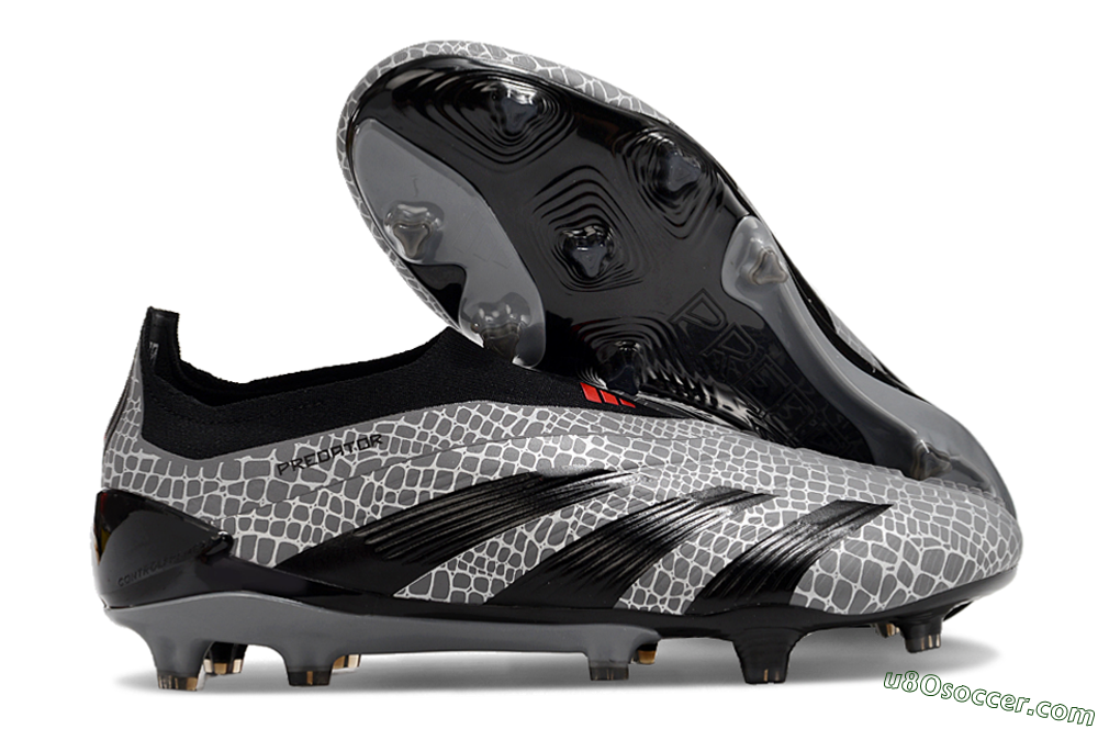 Adidas Predator+ 24 Elite Laceless FG Firm Ground Soccer Cleats - Grey/Black/Red 1