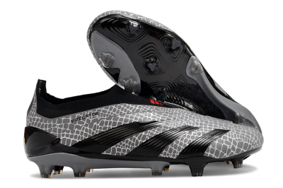 Adidas Predator+ 24 Elite Laceless FG Firm Ground Soccer Cleats - Grey/Black/Red