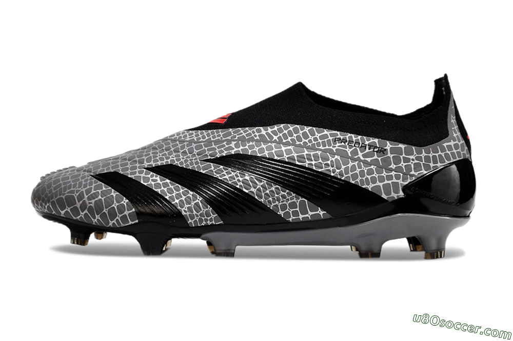 Adidas Predator+ 24 Elite Laceless FG Firm Ground Soccer Cleats - Grey/Black/Red 2