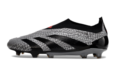 Adidas Predator+ 24 Elite Laceless FG Firm Ground Soccer Cleats - Grey/Black/Red