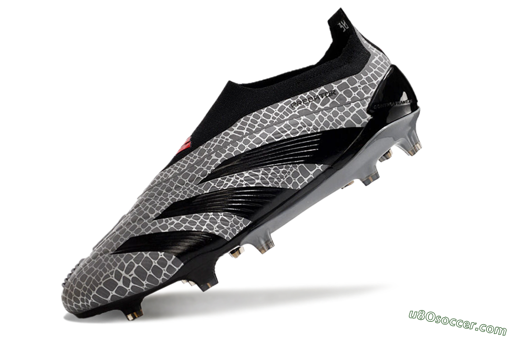 Adidas Predator+ 24 Elite Laceless FG Firm Ground Soccer Cleats - Grey/Black/Red 5