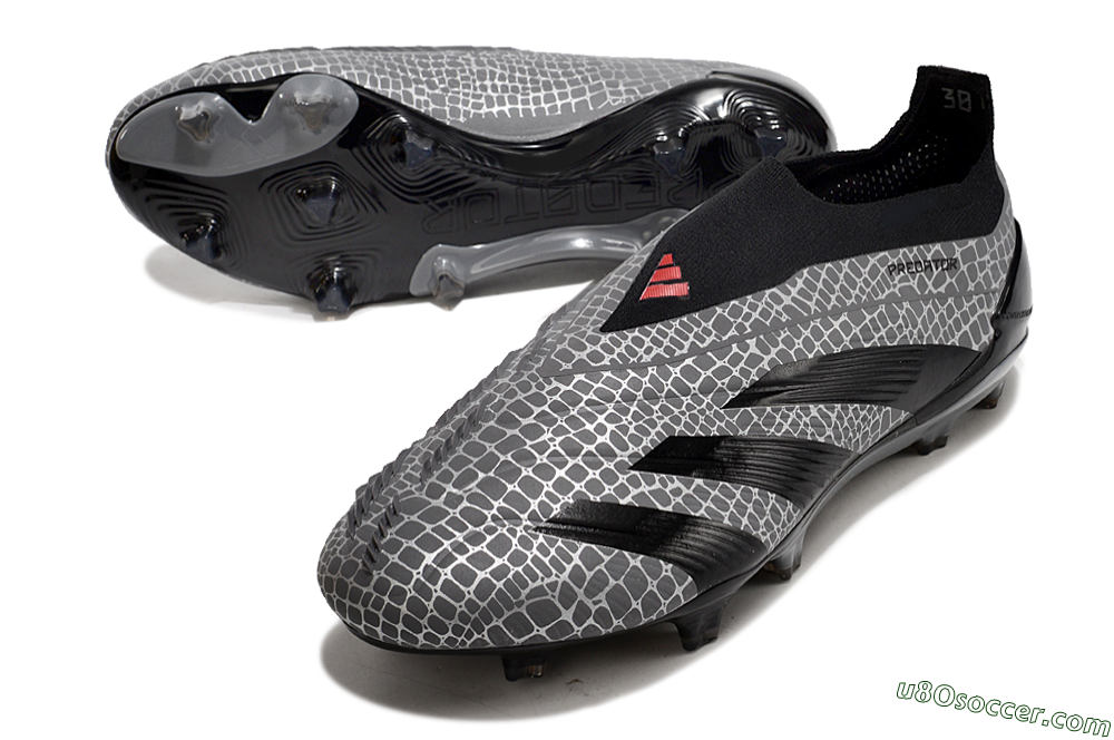 Adidas Predator+ 24 Elite Laceless FG Firm Ground Soccer Cleats - Grey/Black/Red 3