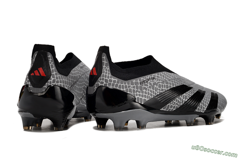Adidas Predator+ 24 Elite Laceless FG Firm Ground Soccer Cleats - Grey/Black/Red 6