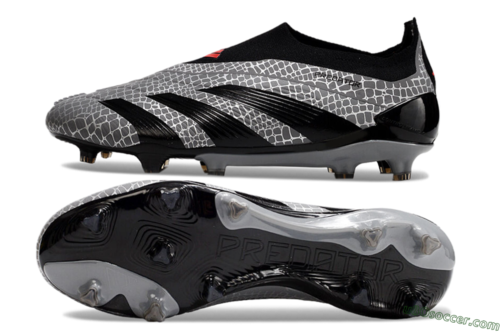 Adidas Predator+ 24 Elite Laceless FG Firm Ground Soccer Cleats - Grey/Black/Red 0