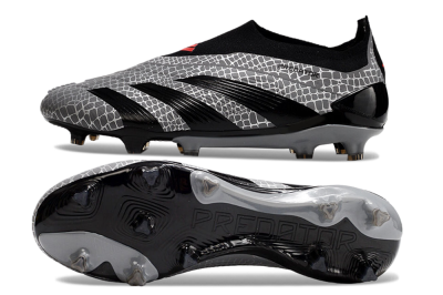 Adidas Predator+ 24 Elite Laceless FG Firm Ground Soccer Cleats - Grey/Black/Red