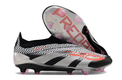 Adidas Predator+ 24 Elite Laceless FG Firm Ground Soccer Cleats - White/Black/Silver