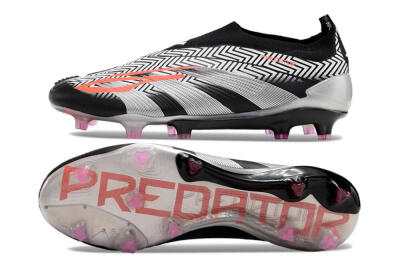 Adidas Predator+ 24 Elite Laceless FG Firm Ground Soccer Cleats - White/Black/Silver