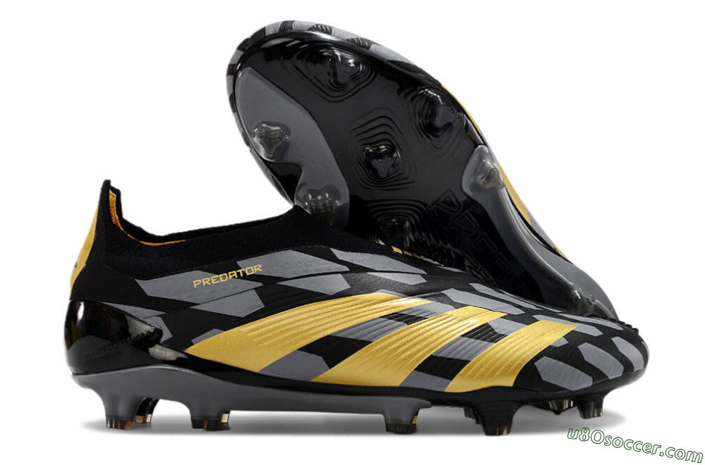 Adidas Predator+ 24 Elite Laceless FG Firm Ground Soccer Cleats - Grey/Black/Gold 1