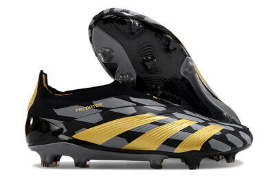 Adidas Predator+ 24 Elite Laceless FG Firm Ground Soccer Cleats - Grey/Black/Gold