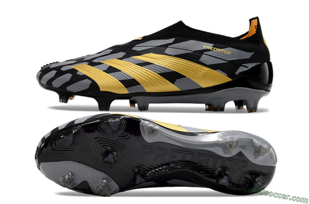 Adidas Predator+ 24 Elite Laceless FG Firm Ground Soccer Cleats - Grey/Black/Gold 0