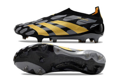 Adidas Predator+ 24 Elite Laceless FG Firm Ground Soccer Cleats - Grey/Black/Gold
