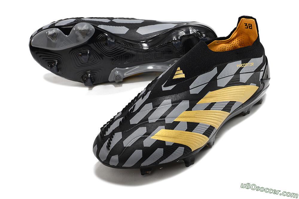 Adidas Predator+ 24 Elite Laceless FG Firm Ground Soccer Cleats - Grey/Black/Gold 3