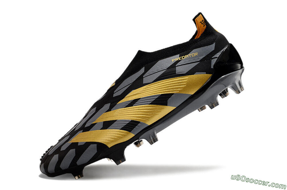 Adidas Predator+ 24 Elite Laceless FG Firm Ground Soccer Cleats - Grey/Black/Gold 5
